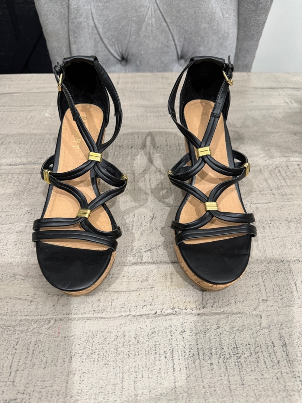 Black Strappy Wedge Sandals - Women